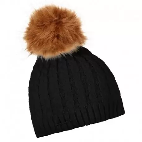 HERMAN *BONNET TORSADE UNI AVEC POMPON EN FAUSSE FOURRURE Casquettes Chapeaux Mode Lifestyle 0-1439